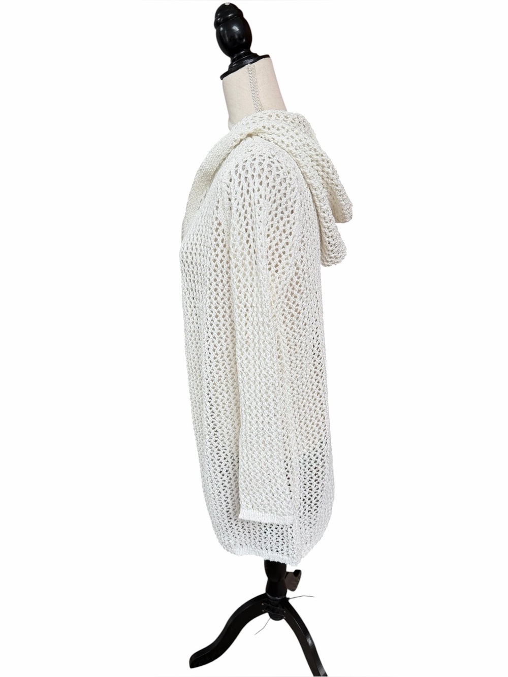 Joie Hooded Open Knit Sequin Duster Cardigan White XS NWT Beach Cover Up - Picture 8 of 13